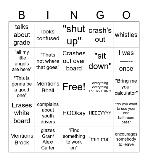 Mr. Kamman bingo Card