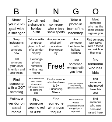 Complete two rows to win a prize! Bingo Card