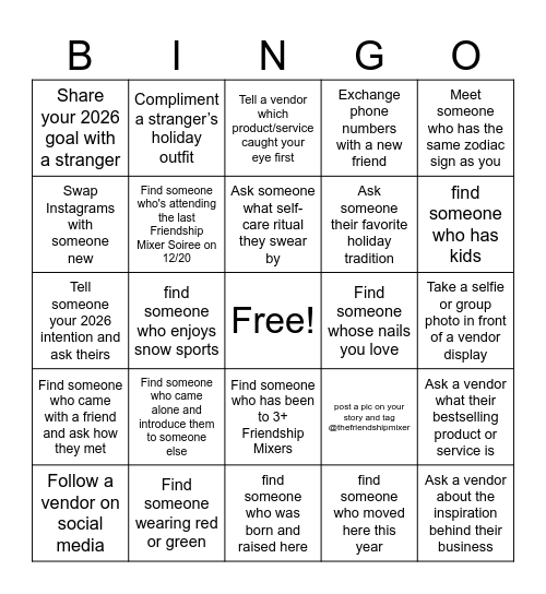 Complete two rows to win a prize! Bingo Card