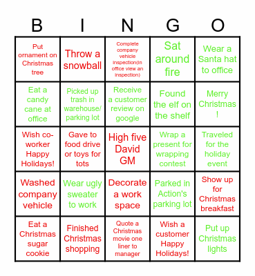 Action Christmas Bingo Card