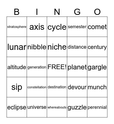 Vocabulary Bingo 2nd & 4th Bingo Card