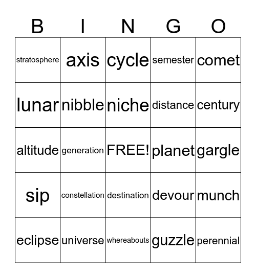 Vocabulary Bingo 2nd & 4th Bingo Card