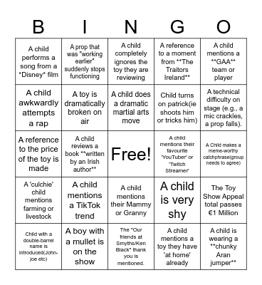 Late Late Toy Show Bingo Card