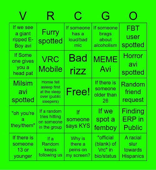 VRChat Bingo Card