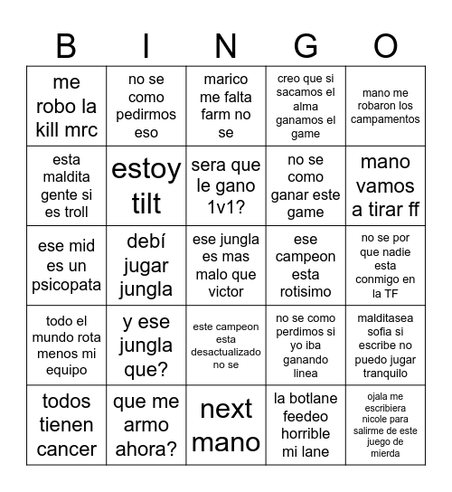 League of legends bingo Card