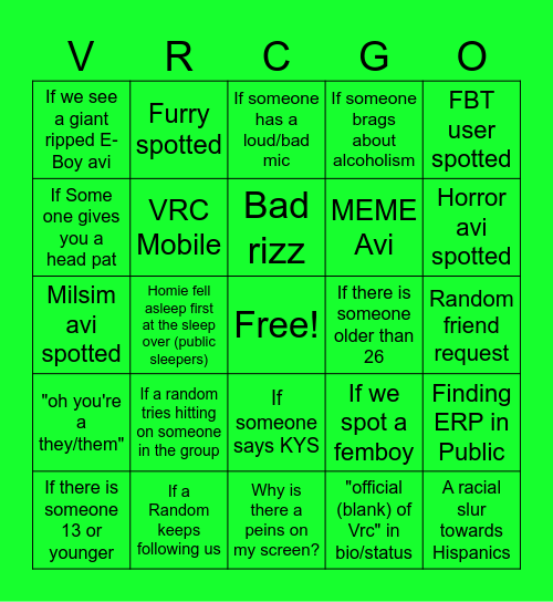 VRChat Bingo Card