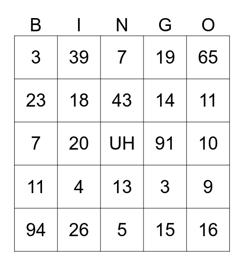 Holiday Party Bingo Card