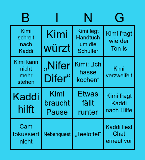 Kimi vs Kaddi Kitchen Edition Bingo Card