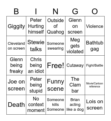 Family Guy Bingo Card