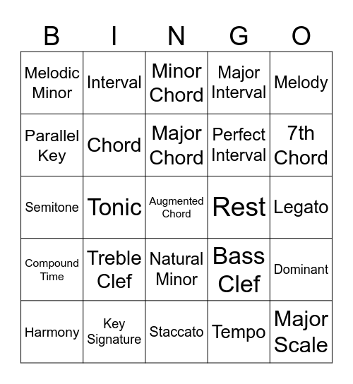 Music Theory Bingo Card