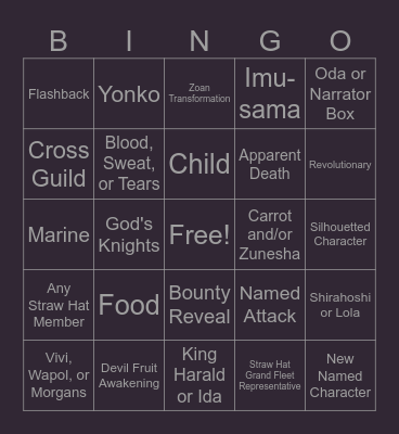 One Piece Chapter 1168 Bingo Card