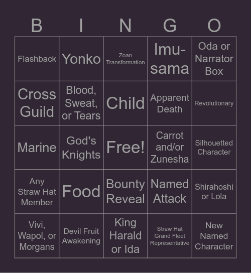 One Piece Chapter 1168 Bingo Card