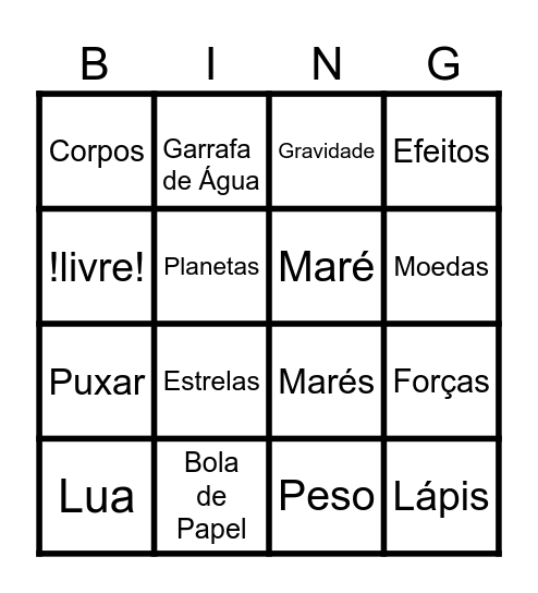 As forças gravíticas Bingo Card