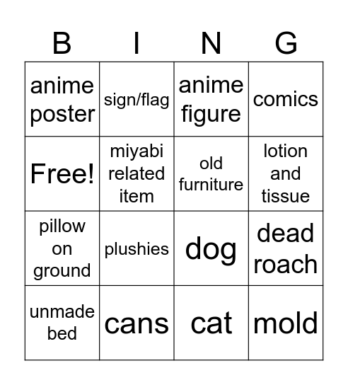 Room bingo Card