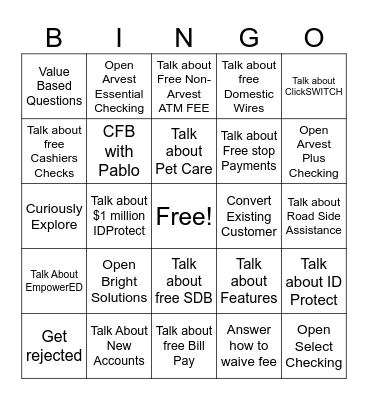 New Accounts Bingo Card