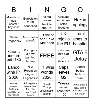 Katsuma 2026 Bingo Card Bingo Card