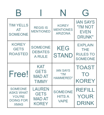 KOREY BINGO Card