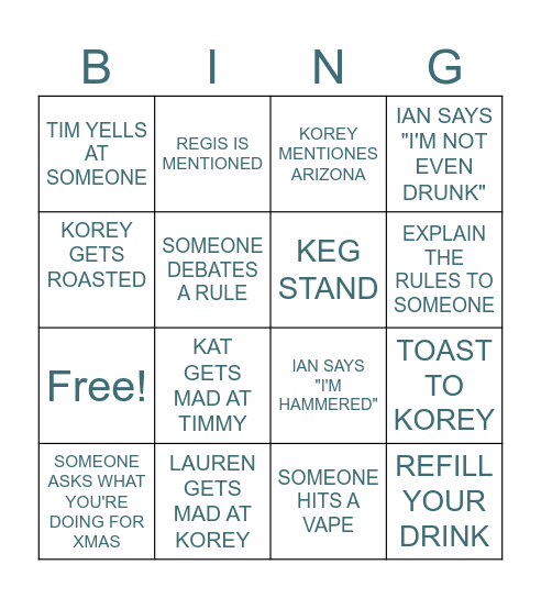 KOREY BINGO Card
