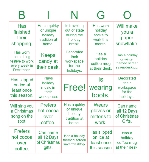 People of the Admin Center - Holiday Version Bingo Card