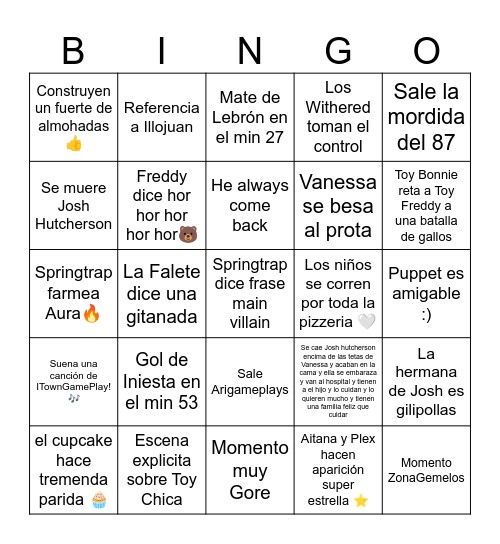 FNAF MOVIE 2 Bingo Card