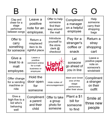 Kindness Challenge Bingo Card
