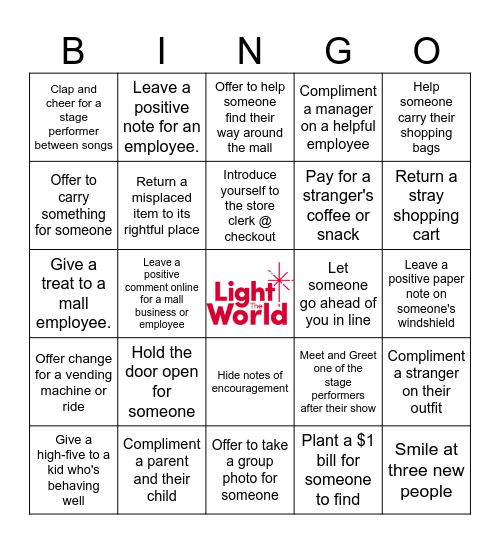 Kindness Challenge Bingo Card