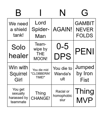 Marvel Rivales Bingo Card