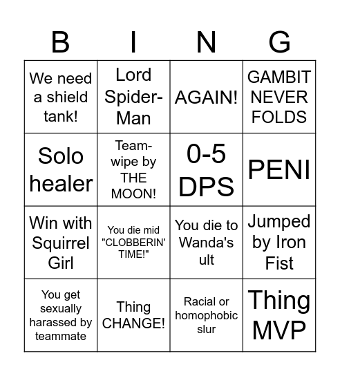 Marvel Rivales Bingo Card