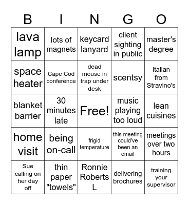 Veronica's Retirement Bingo Card