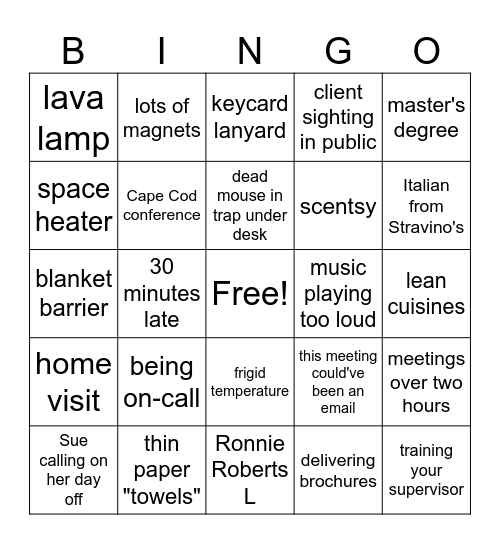 Veronica's Retirement Bingo Card