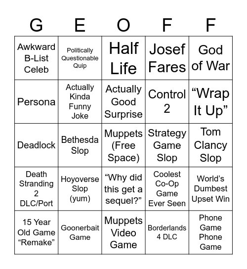 The Geoff Awards 2025 Bingo Card