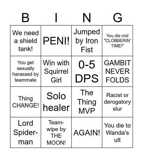 Marveles Rivales Bingo Card