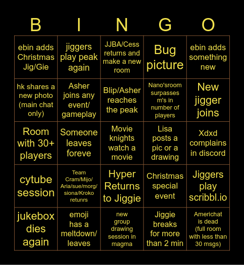 Dec Jiggie Bingo Card