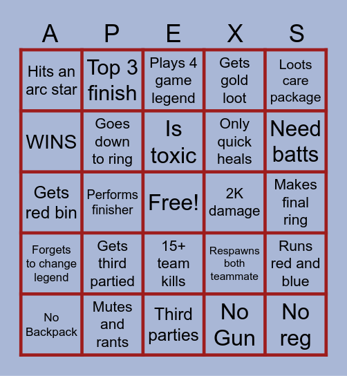 Apex Legends Bingo Card