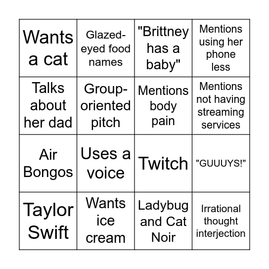 Emilyisms Bingo Card