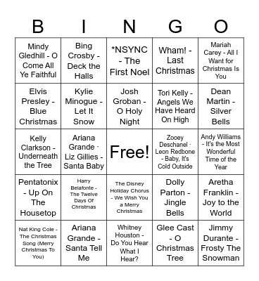 RCSU Holiday Party Music Bingo Card