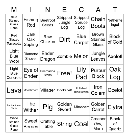 Minecraft Bingo Card