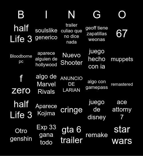 zzzz Bingo Card