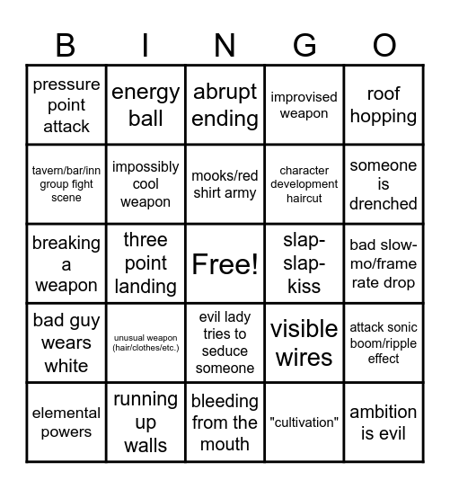 Wuxia Bingo Card