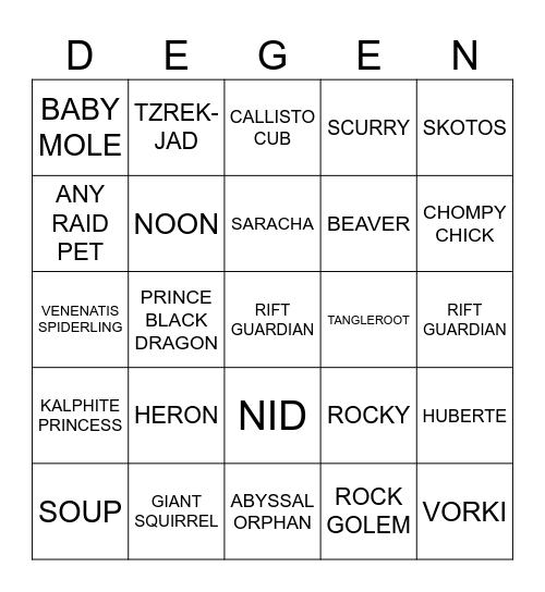 Degenerate BINGO! Bingo Card