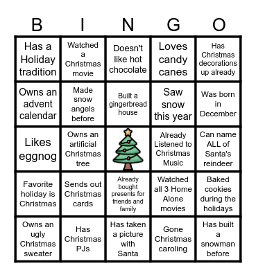 Holiday Bingo Card