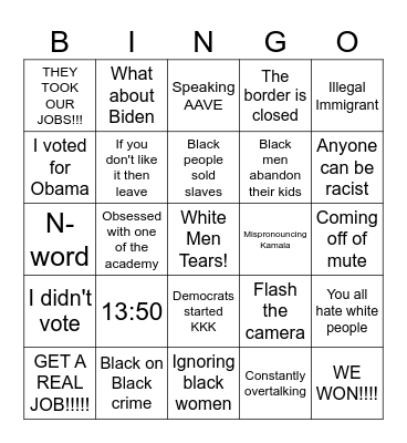 White Men Bingo Card