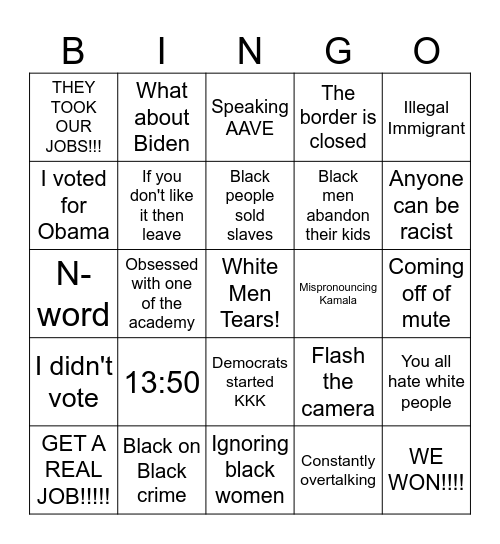 White Men Bingo Card