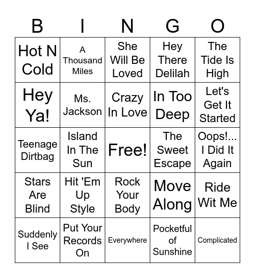 Early 2000s Bingo Card
