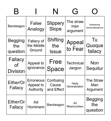 Logical Fallacies Bingo Card