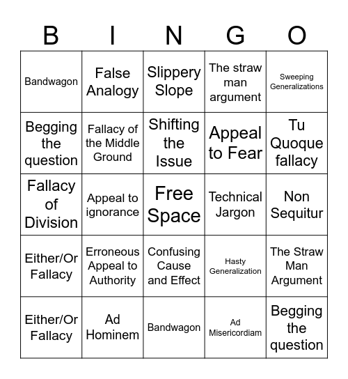 Logical Fallacies Bingo Card
