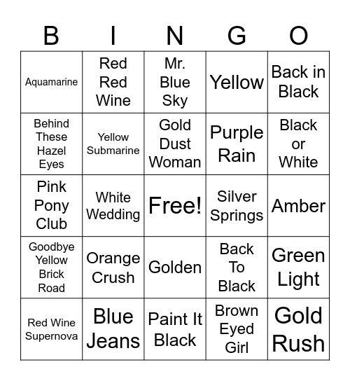 Colors In The Title Bingo Card