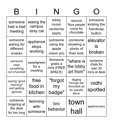 Receptionist Bingo Card