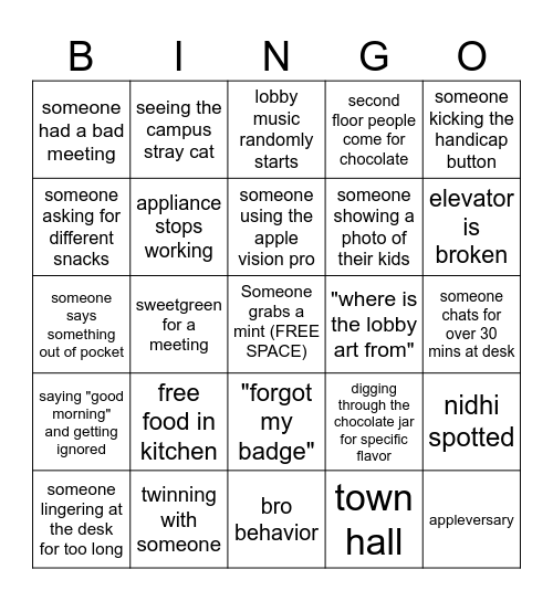 Receptionist Bingo Card