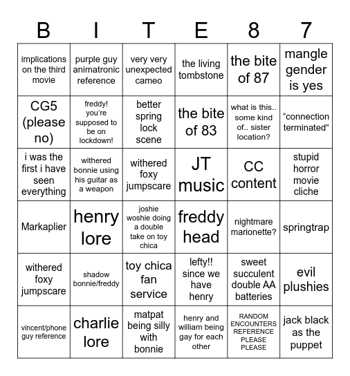 FNAF2 BINGO Card